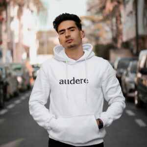 Man wearing white hoodie